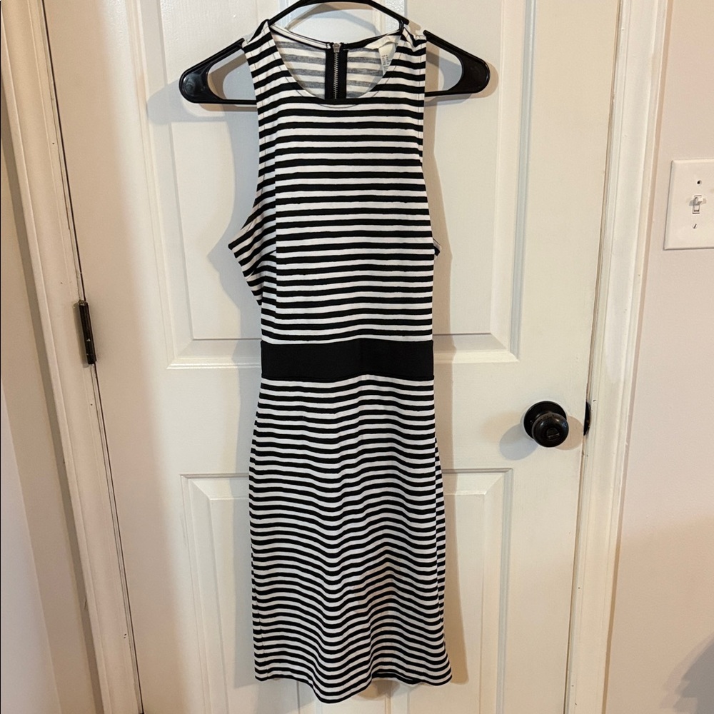 H&M Black and White Striped Midi Dress